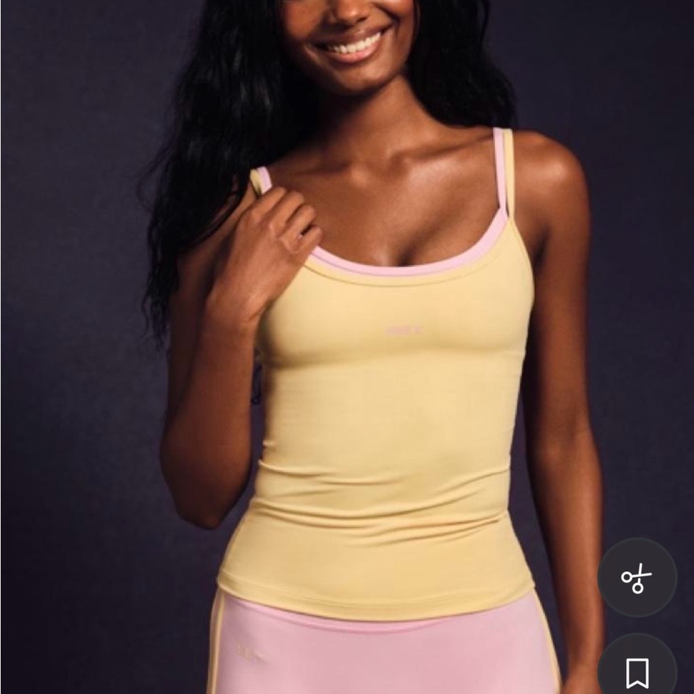 Set Active Yellow & Pink Layered-Trim Tank Top